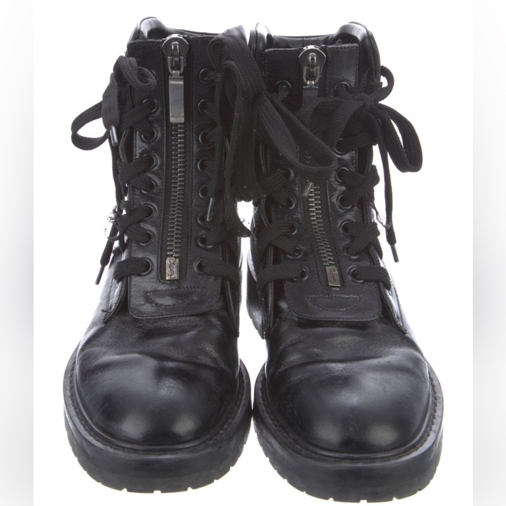 saint laurent leather whipstitch combat boots